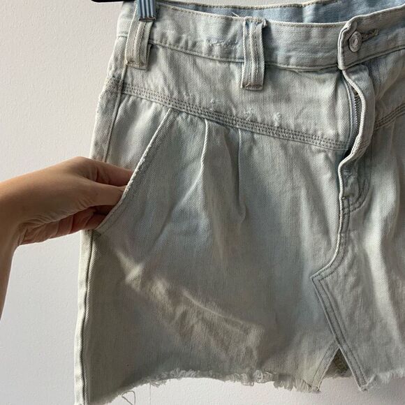 We the Free Light Wash Western Yoke Seam Denim Mini Skirt Size 28 - Picture 5 of 6